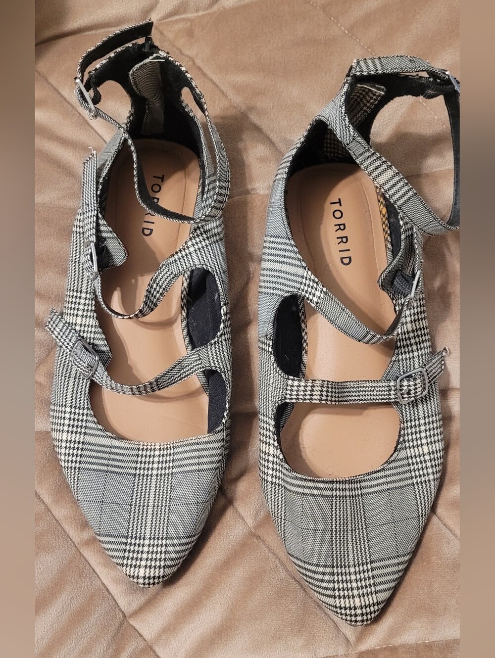 torrid Black and White Plaid Pointed-Strap Flats